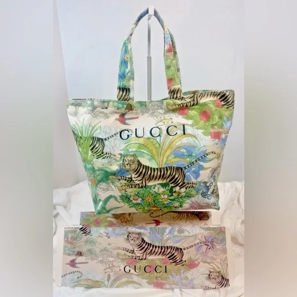 Gucci Multicolor Tiger Print Canvas Mini Tote Bag NWB - Picture 2 of 13
